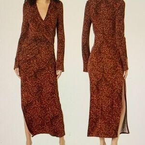 Free People Rust Patterned Long Sleeve Dress